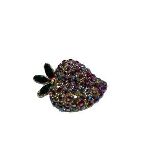 Vintage Irridescent Rhinestone Studded Strawberry Pin Brooch 1.25 inch